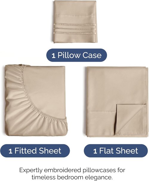 Comfy Twin Size 3-Piece Sheet Set by [Brand Name] | Breathable Cooling Bed Sheets - Ultra-Soft, Deep Pockets - Oeko-Tex Certified, Cream