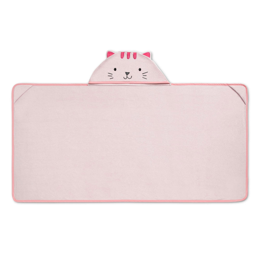 Delta Children Kids Hooded Bath Towel with Pockets - Super Soft and Absorbent- Great Gift for Boys and Girls, Pink Cat