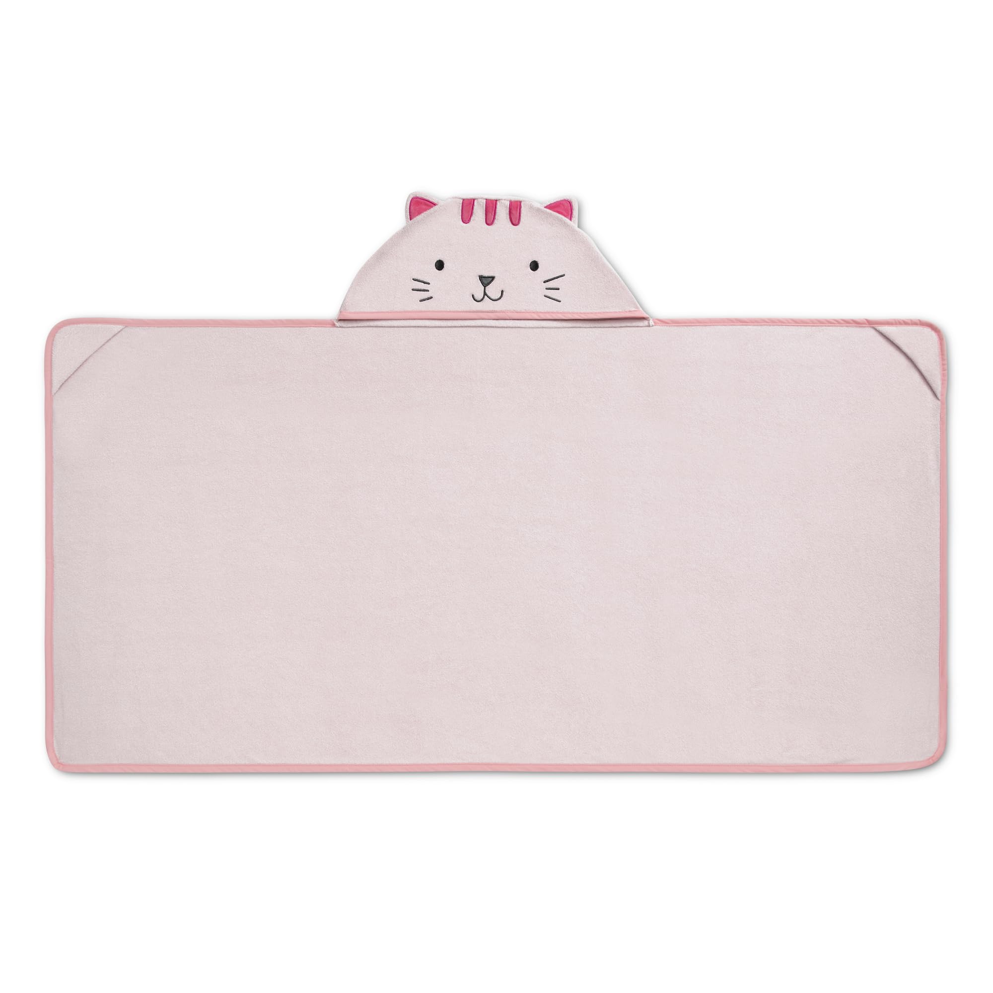 Delta Children Kids Hooded Bath Towel with Pockets - Super Soft and Absorbent- Great Gift for Boys and Girls, Pink Cat