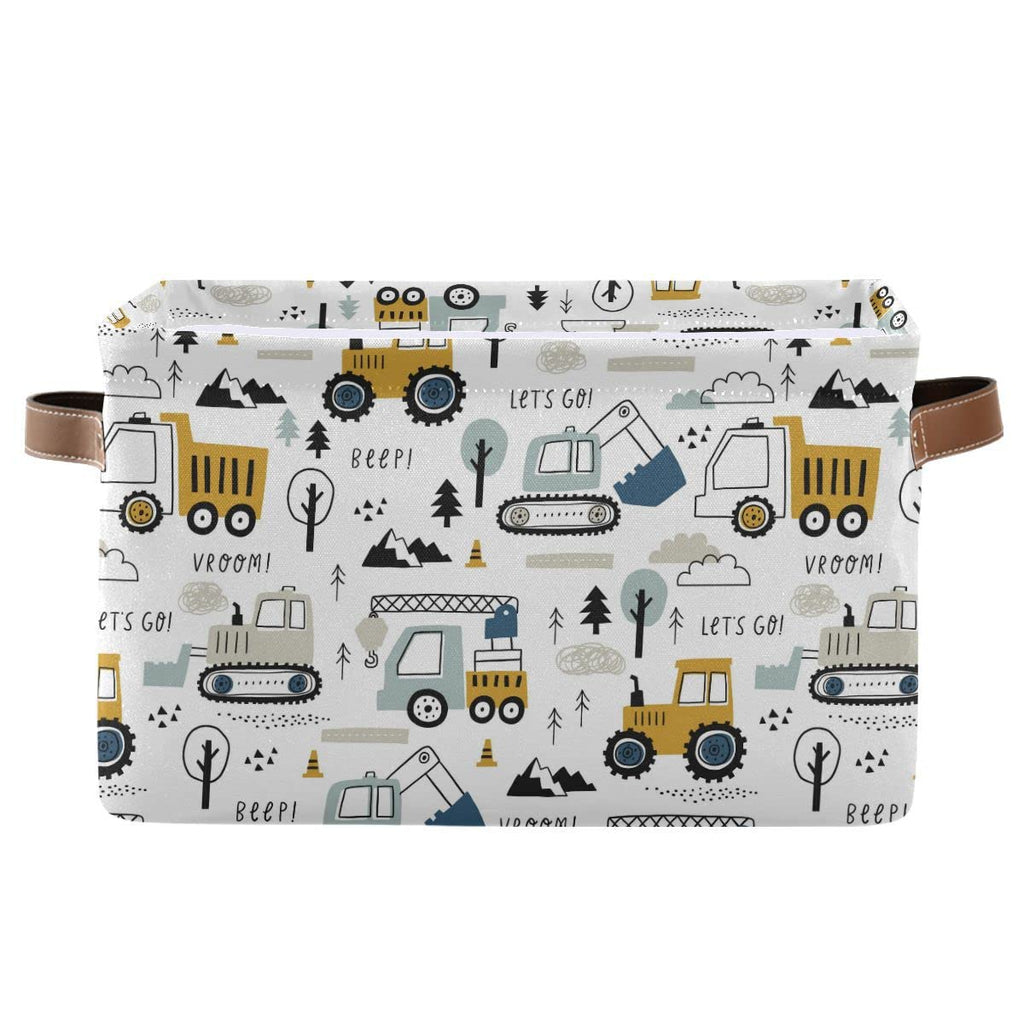 Wamika Excavator Truck Toy Storage Basket Fabric Kitchen Baskets Cars Boys Toys Open Home Storage Bins Boxes Foldable Organizer Bag for Baby Cloth Book Shelf Closet Baskets 16×12×8 Inches