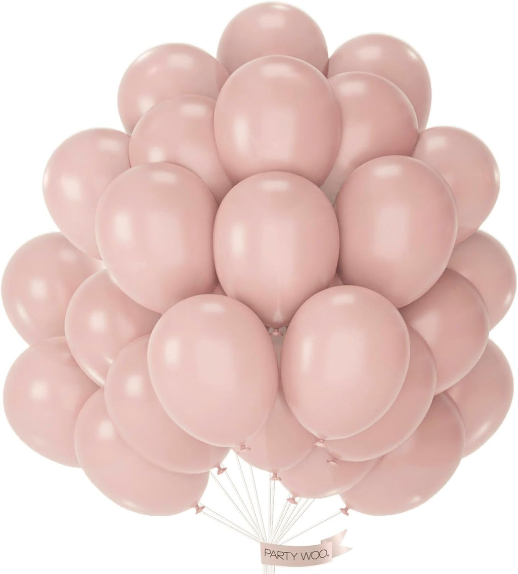 PartyWoo Dusty Pink Balloons - 100pcs 12 Inch Boho Blush & Lilac Latex Helium Balloons for Celebrations