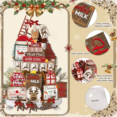 Christmas Tiered Tray Decor Set - Red Elk Themed, 23 Pieces
