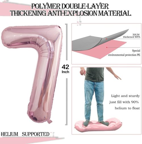 GOER Rose Gold Foil Balloons - Huge Number 7 Birthday Party Decorations | 42 Inch, 32 Inch, 16 Inch (3 Pcs)