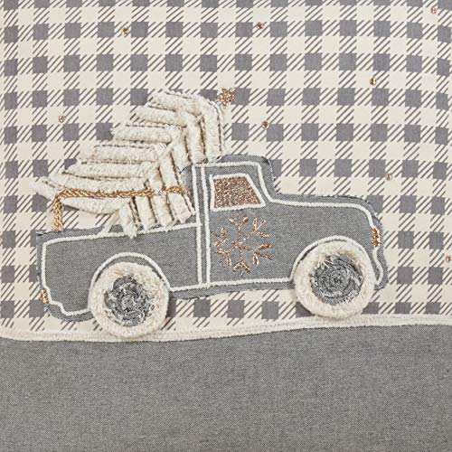 18x18 Holiday Plaid Christmas Truck Pillow with Down Filling - Grey