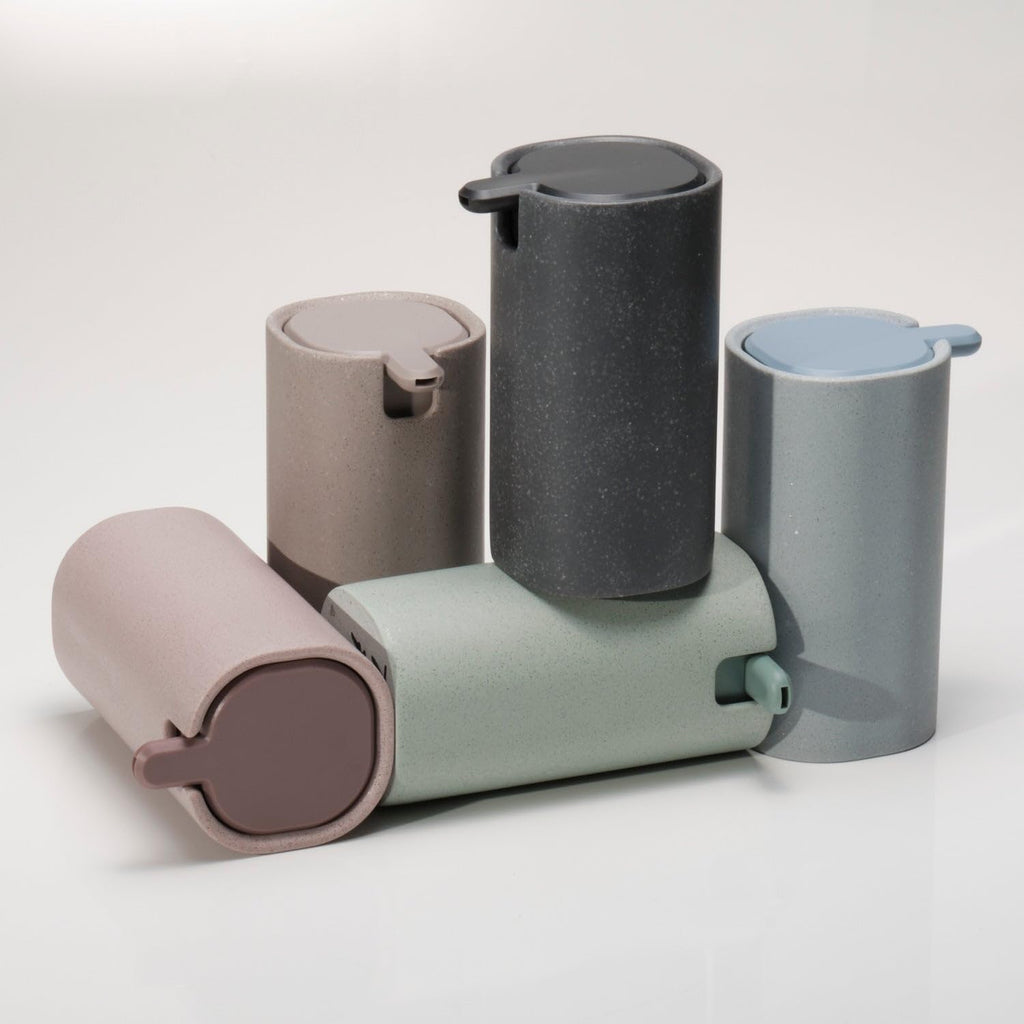 LINE+ARC Modern Easy-to-Press Soap Dispenser (Stone). No-Rust Cute Bathroom Beige Marble Kitchen Sink Ergonomic Liquid Lotion Shampoo Conditioner