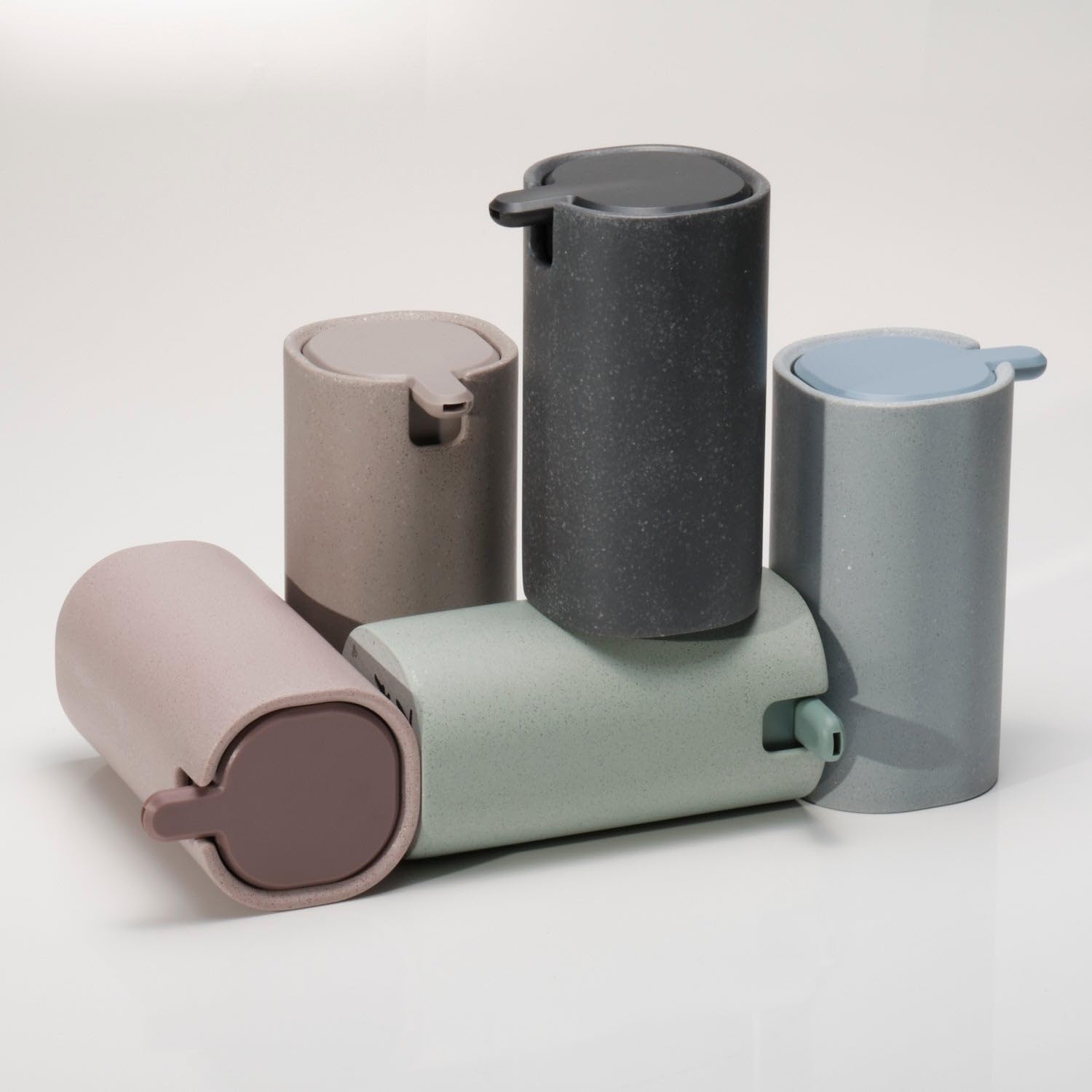 LINE+ARC Modern Easy-to-Press Soap Dispenser (Stone). No-Rust Cute Bathroom Beige Marble Kitchen Sink Ergonomic Liquid Lotion Shampoo Conditioner