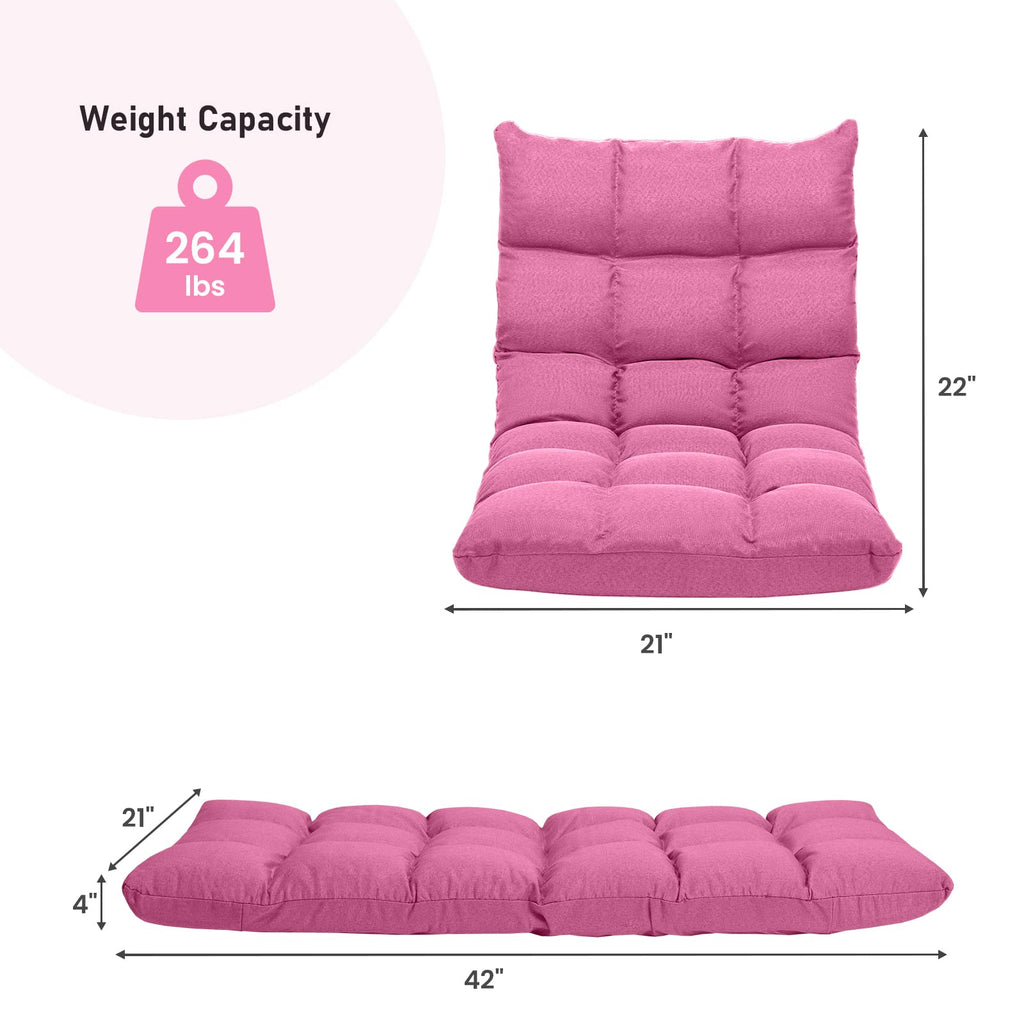 COSTWAY Floor Chair, Folding Gaming Chair with Back Support, 14 Adjustable Positions, Alloy Steel Frame, Lazy Sofa Lounge for Playing Reading Meditating Room Recliner for Adults, Kids (Pink)