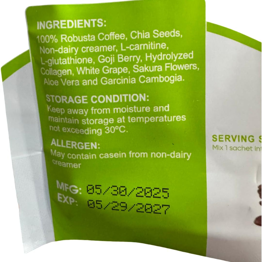 2 Packs FIT GUM Collagen Chia Coffee - 11 in 1 Coffee Mix (10 Sachets per Pack)