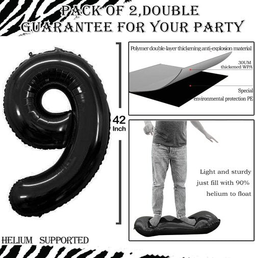 GOER 90th Birthday Balloons - 42 Inch Jumbo Black Foil Helium Decorations for Anniversary Celebrations