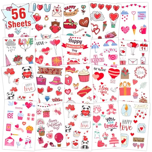 Partywind 56 Sheets Kids Valentine's Day Temporary Tattoos