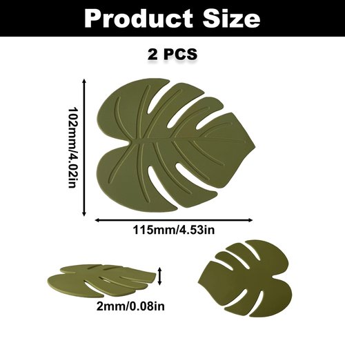 2PCS Cute Monstera Coasters, Soft Silicone Coaster for Drink, Fun Plant Cup Coasters for Desk, Creative 3D Green Turtle Leaf Drink Coaster, Tropical Home Decor
