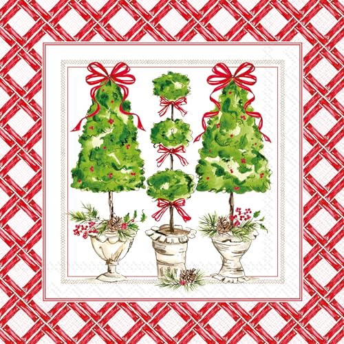 IHR 3-Ply Cocktail Napkins, 5" x 5", Holly Topiary, 20-Pack