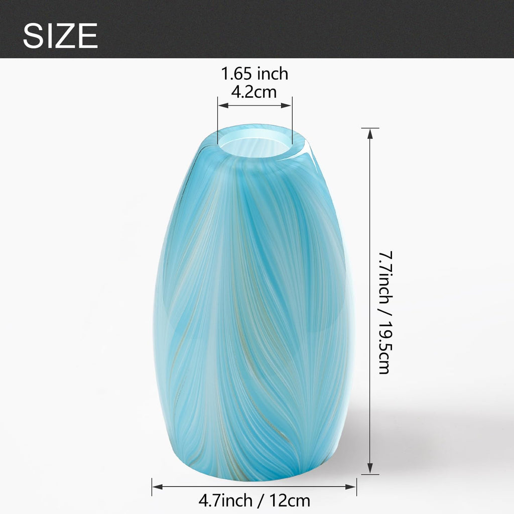Fixture Replacement Globe Shade,Lampshade for E26 Base 1-5/8 Inch Fitter, Color Art Glass Oval Lampshade Cover for Pendant Kitchen Wall Sconce Chandelier Vanity Light (3, Blue and Gold)