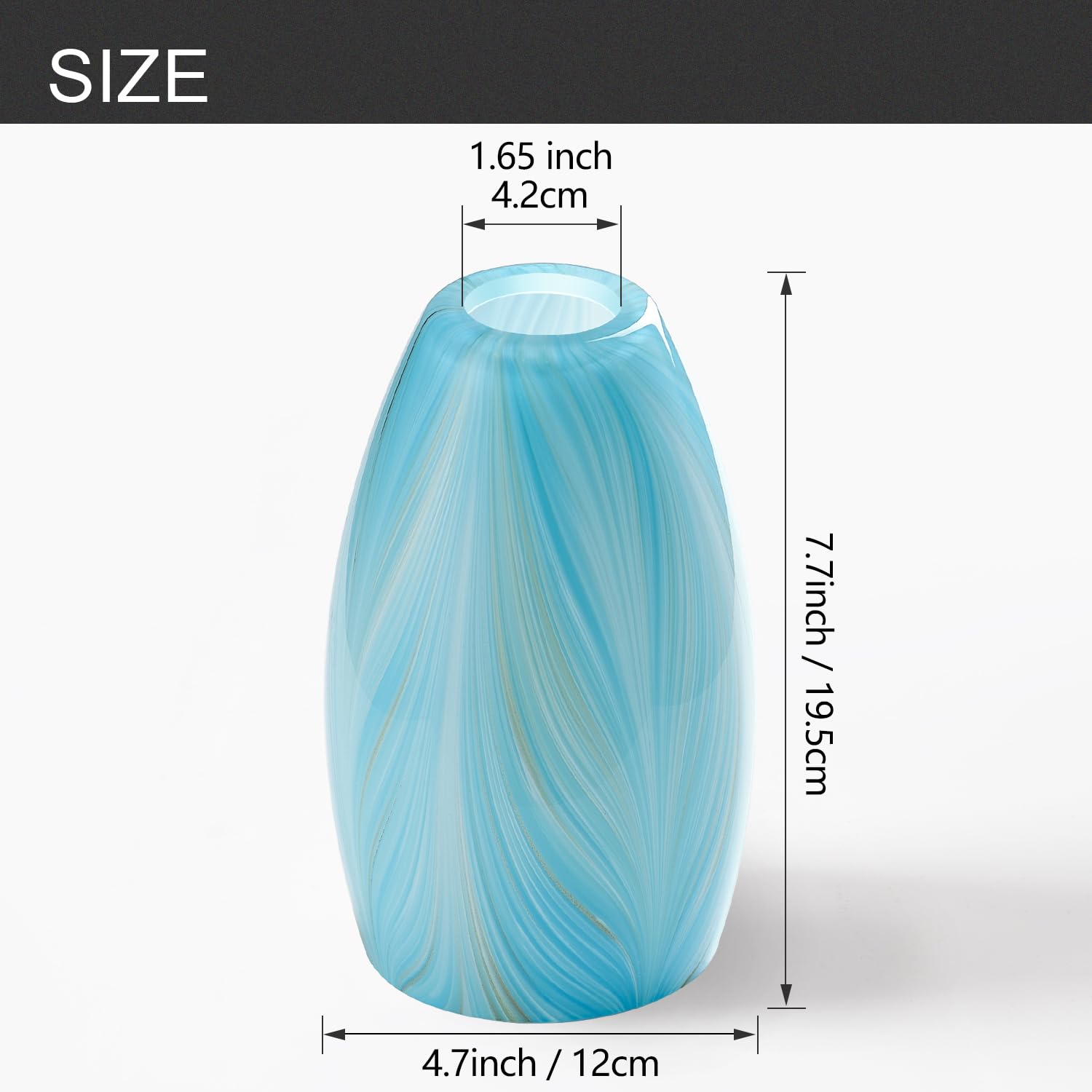 Fixture Replacement Globe Shade,Lampshade for E26 Base 1-5/8 Inch Fitter, Color Art Glass Oval Lampshade Cover for Pendant Kitchen Wall Sconce Chandelier Vanity Light (3, Blue and Gold)