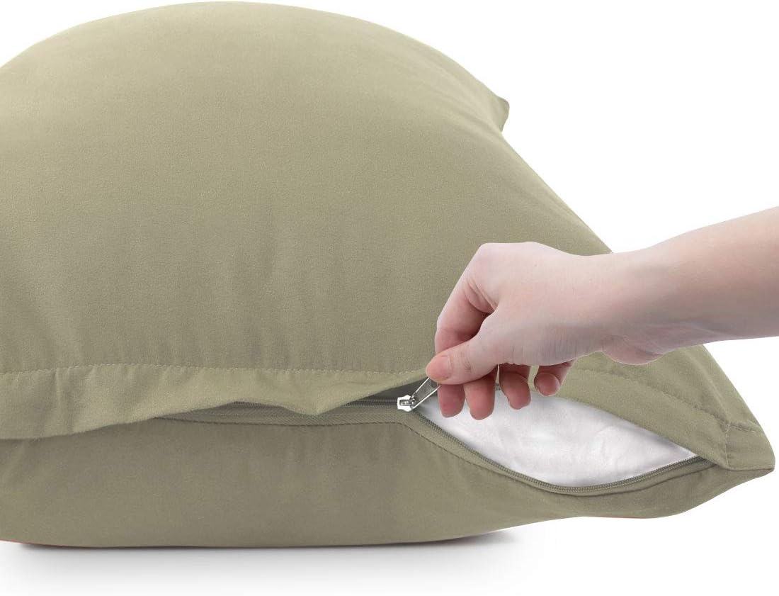 PiccoCasa Zippered Pillowcases - Soft 100% Brushed Microfiber Set of 2 | Standard Khaki (20"x26")