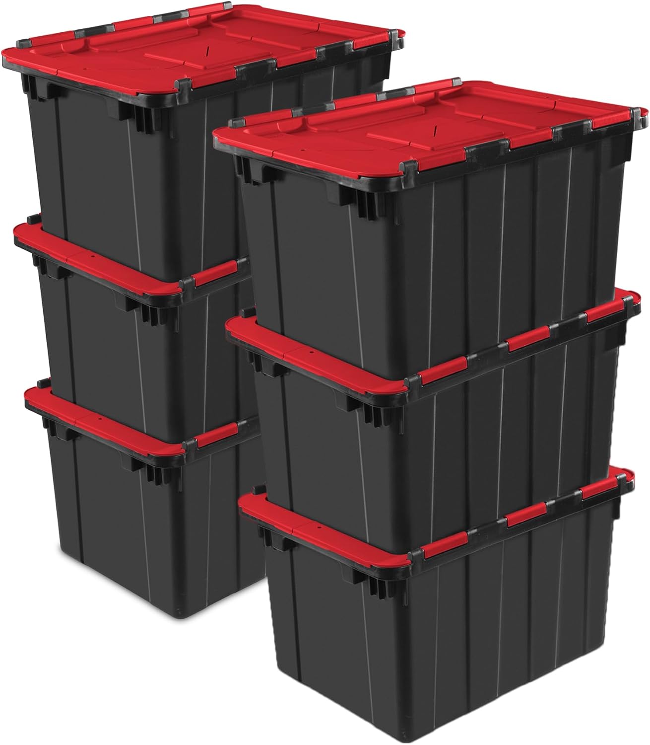 Sterilite 12 Gallon Heavy-Duty Industrial Tote - 6-Pack Stackable Storage Bins for Garage & Home Organization
