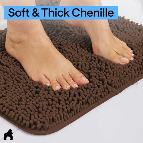 GORILLA GRIP Bath Rug Mat - Thick Soft Absorbent Chenille | Quick Dry Microfiber, 60x24, Brown