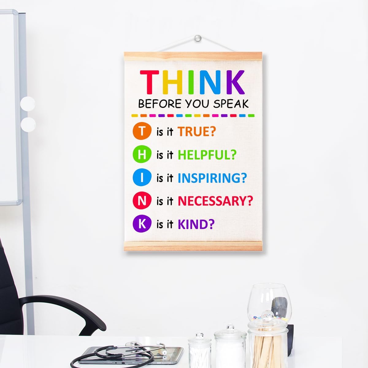 Think Before You Speak Poster - Therapy Counseling Wall Art | Mental Health Canvas Print 16x12in