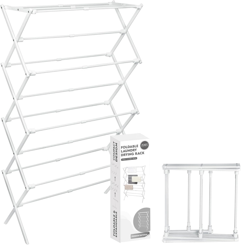 ZOES HOMEWARE 4-Tier Clothes Drying Rack - Foldable & Portable Indoor/Outdoor Laundry Dryer | 29" L x 49" H x 11.5" W