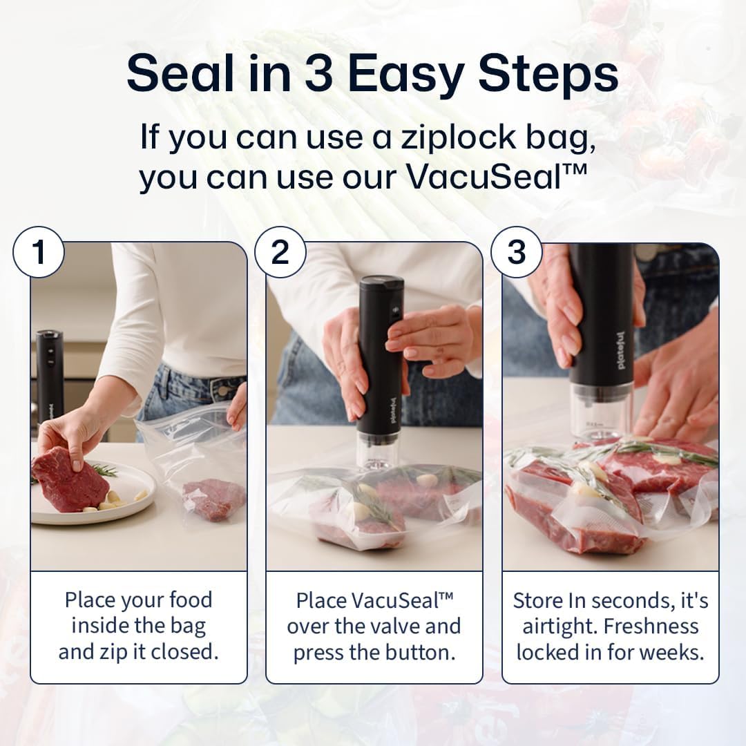 Skiennix Handheld Vacuum Sealer - Portable Cordless Food Sealer for Storage & Sous Vide (15 Bags)