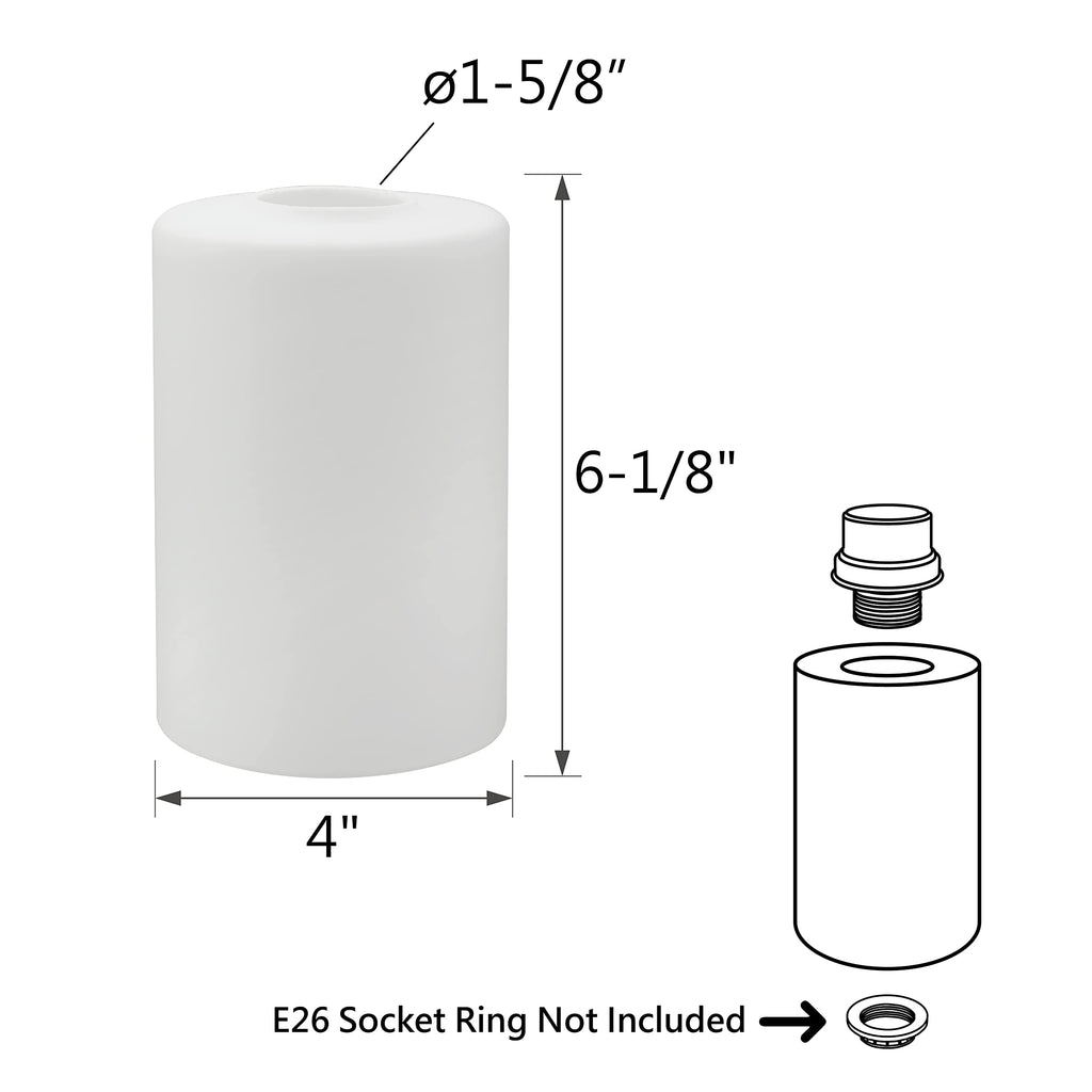 Aspen Creative 23609-02, White Opal Cylinder Glass Shade, 4" Dia x 6-1/8" H/Center Hole: 42mm, Set of 2