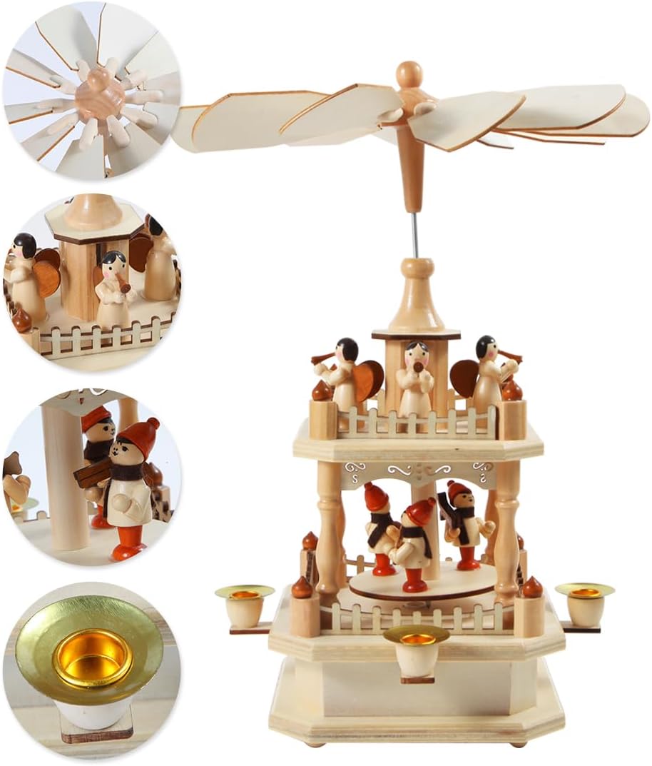 Regine Switzerland 14-Inch Wooden Christmas Pyramid - Nativity Scene with 4 Candle Holders