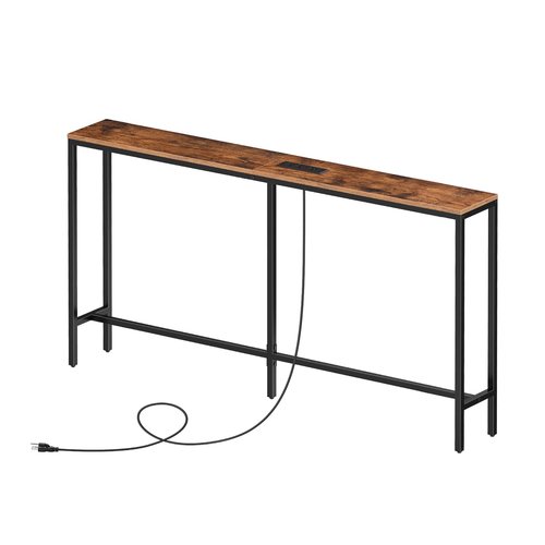 MAHANCRIS Skinny Console Table with Power Outlets, 55.1" Narrow Sofa Table, Behind Couch Table with Charging Station, Sofa Hallway Table for Plants, Living Room CTHR145E01