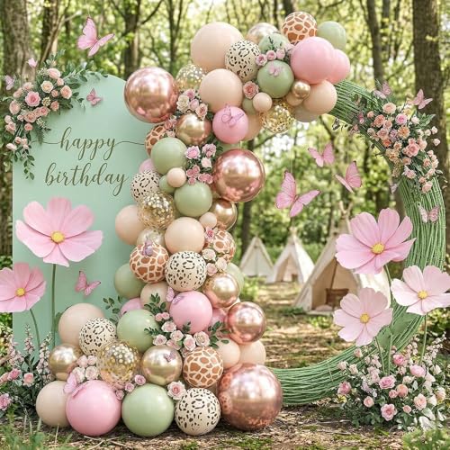 50 Pcs Sage Green and Pink Balloon Arch Kit for Safari Baby Shower Party