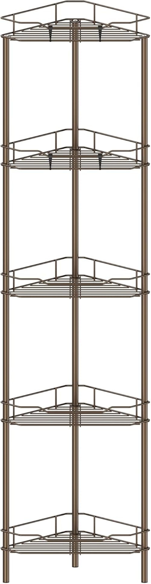 HuggieGems 5-Tier Corner Shower Caddy Organizer - Stylish Bathroom Shelf Rack with Hooks, Bronze Finish