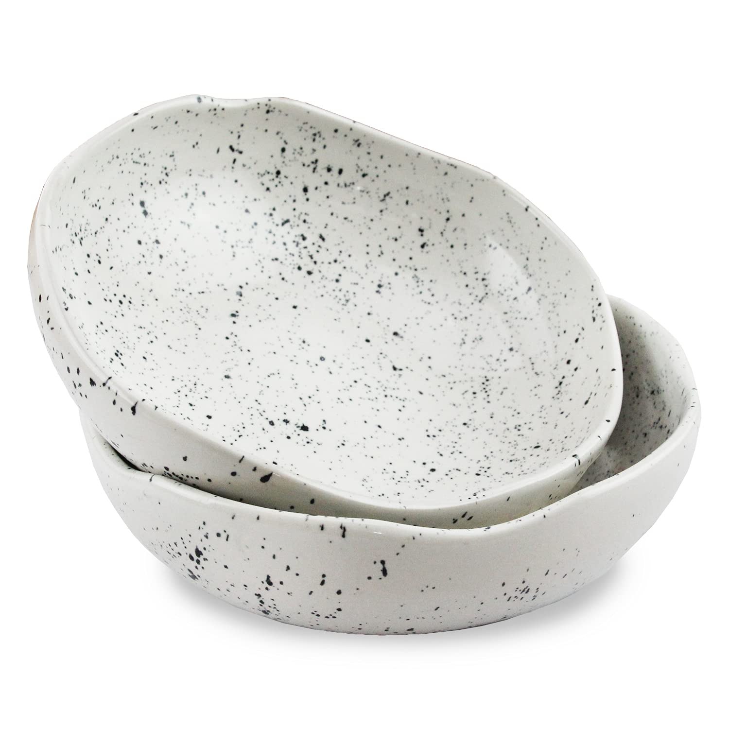 roro Handmade Speckled Ceramic Pasta Bowls Set of 2 in Lunar Speckled White - 8" Hand-Molded Modern Rustic Minimalist | Microwave, Oven & Dishwasher Safe | Ideal for Pasta, Dinner, Salads