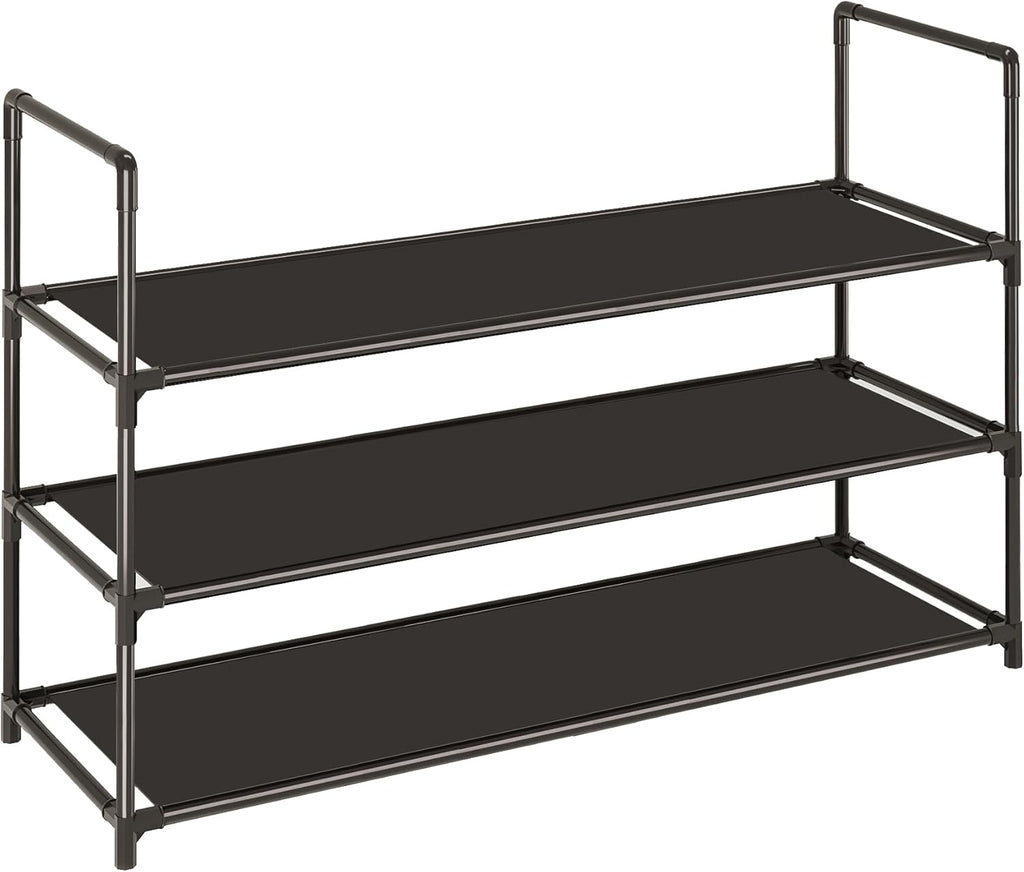 3-Tier Stackable Shoe Rack by [Brand Name] - Durable Storage Organizer for 10-12 Pairs of Shoes | Black