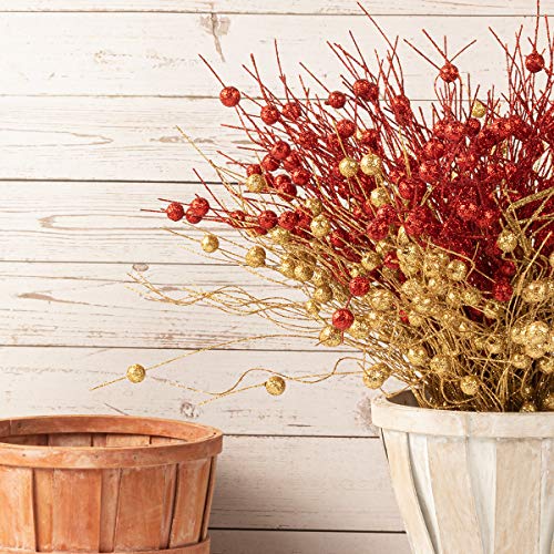 Red Christmas Tree Picks Set of 20 Glittered Twigs for Holiday Decor