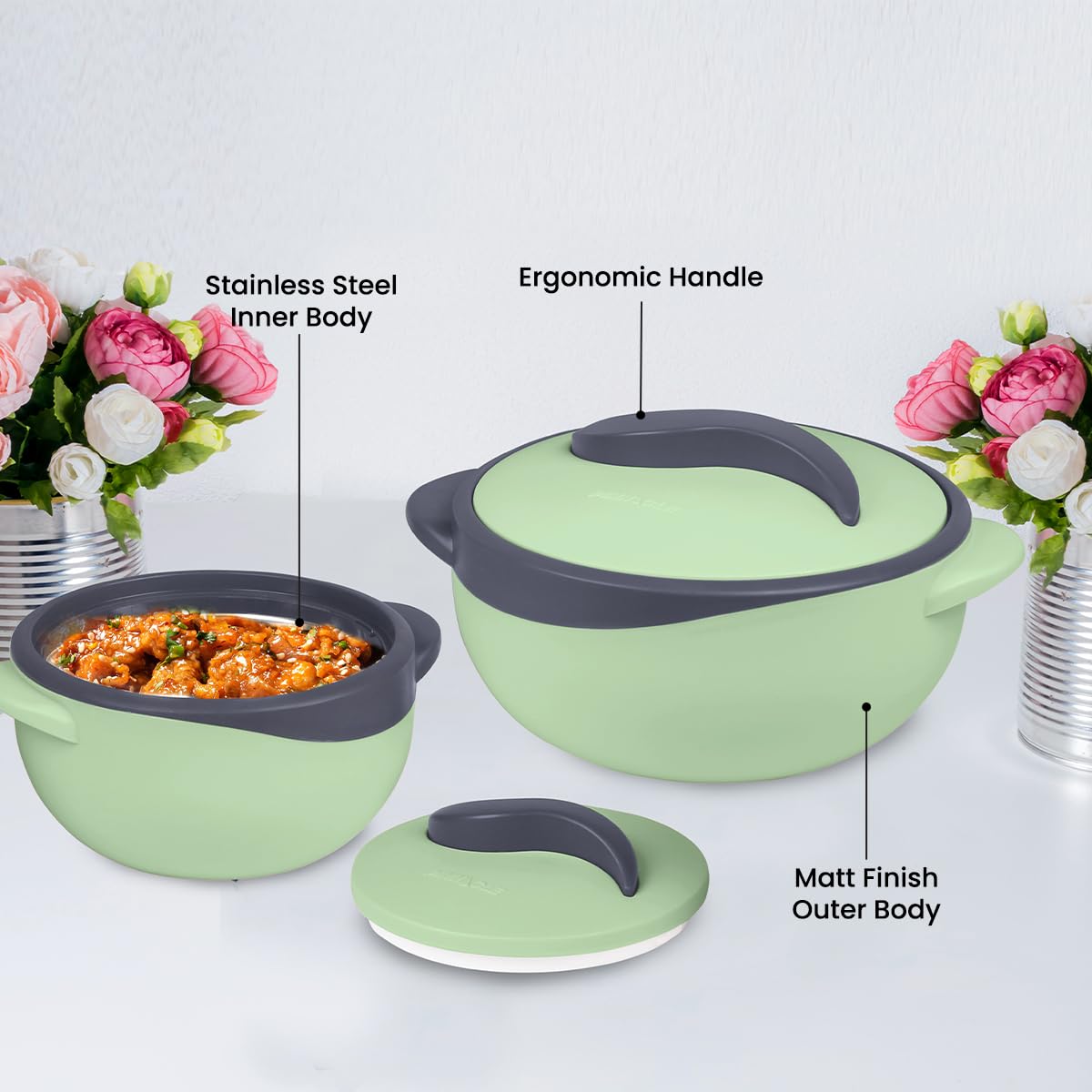 Pinnacle Insulated Casserole Dish with Lid 3 pc. Set 2.6/1.5/1 qt. Hot Pot Food Warmer/Cooler –Thermal Soup/Salad Serving Bowl- Stainless Steel Hot Food Container–Best Gift Set for Moms –Holidays