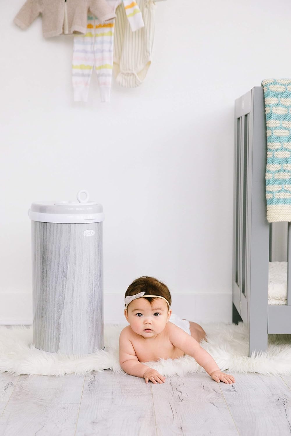 Ubbi Steel Diaper Pail - Odor Locking Design | No Special Bag Required | Woodgrain Finish