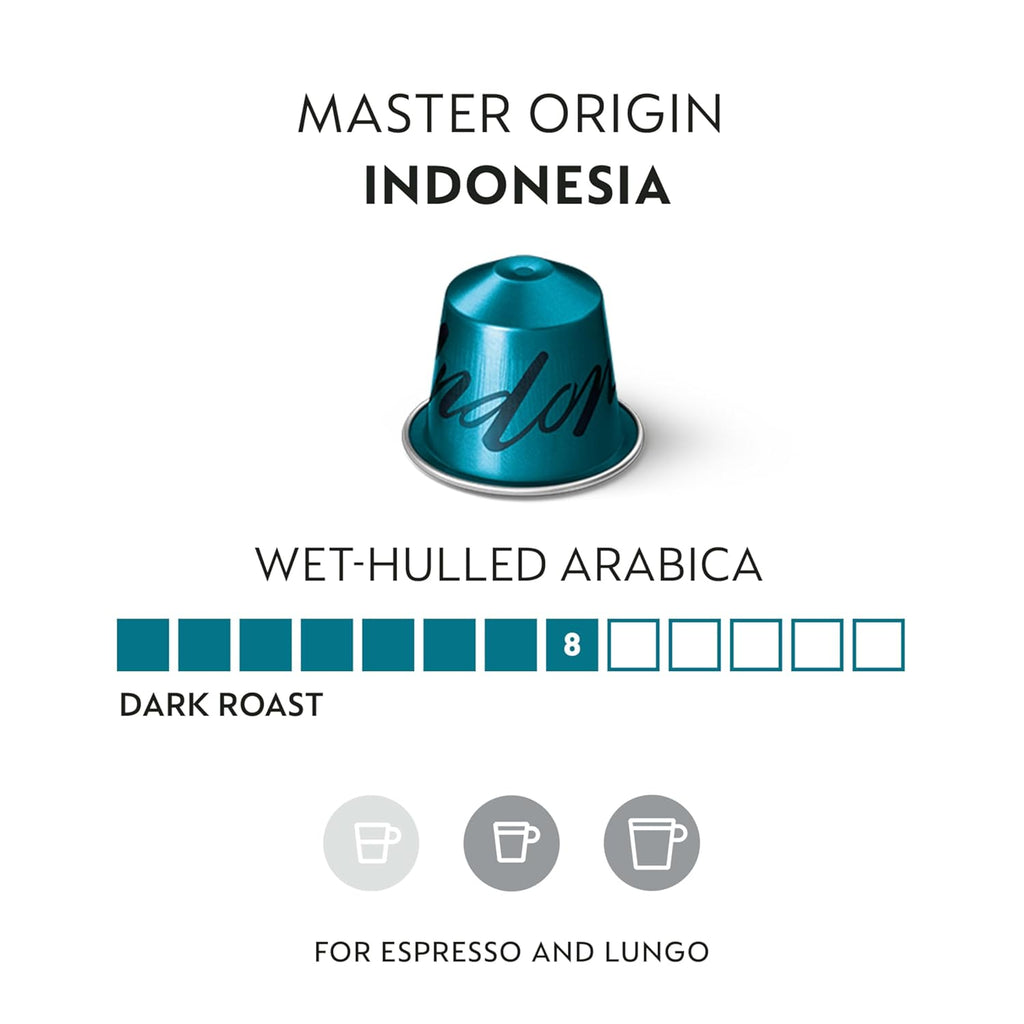 Nespresso Indonesia Master Origin Dark Roast Coffee Capsules - 50 Count Pods for Rich Flavor