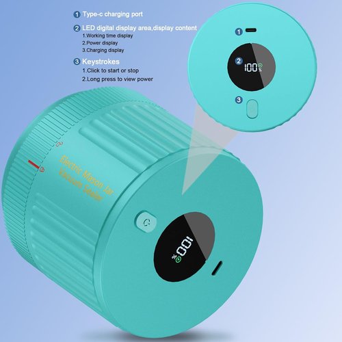 LOVE MOMENT Electric Mason Jar Vacuum Sealer Kit - Fits Wide & Regular Mouth Jars - Green