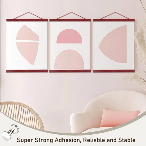 Artmag Magnetic Poster Hanger Frame - 2 Pack Light Wood Dowel for 20x28, 20x30, 20x26 Canvas Prints | Mahogany Finish