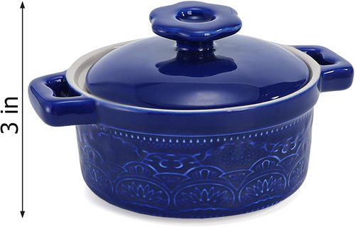 Hacaroa Mini Cocotte Set - 8 Oz Ceramic Ramekins with Handles | Oven Safe Individual Serving Dishes - 6 Colors