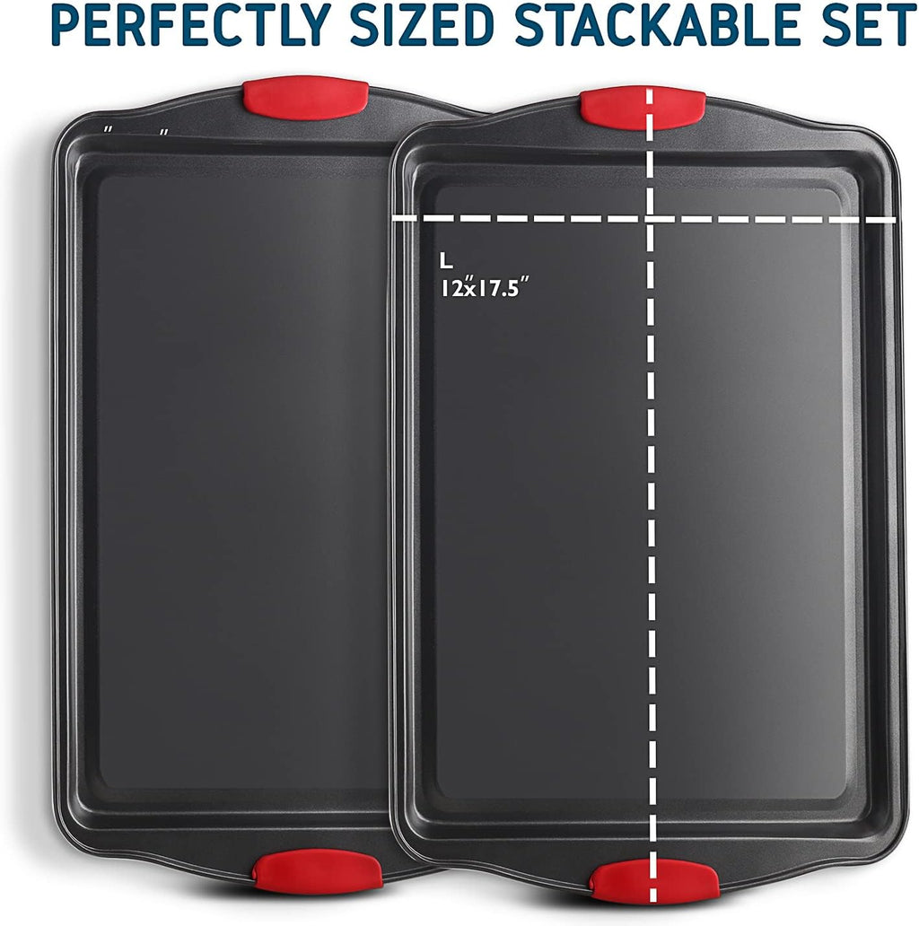 Skiennix Baking Sheet Set - 2-Piece Large Nonstick Cookie Sheets with Silicone Handles | BPA-Free Steel Pans