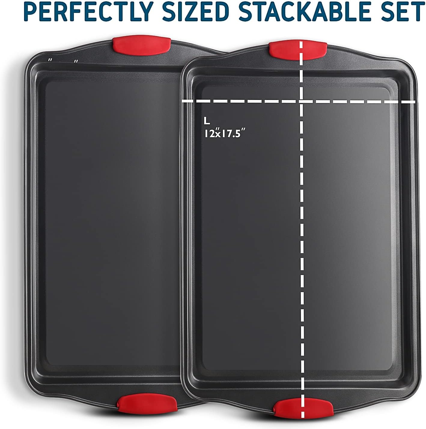 Skiennix Baking Sheet Set - 2-Piece Large Nonstick Cookie Sheets with Silicone Handles | BPA-Free Steel Pans