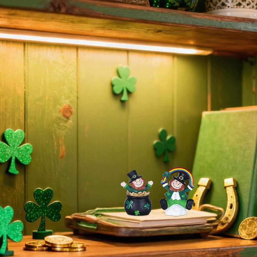 MEETYAMOR St. Patrick's Day Decorations - 2 PCS Irish Leprechaun Figurines | Shamrock & Rainbow Design for Home Decor