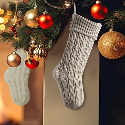meioro 18 Inches Christmas Stockings, Large Size Cable Knitted Xmas Stocking for Kids, Fireplace Hanging Stockings for Family Holiday Party Decorations (Khaki)