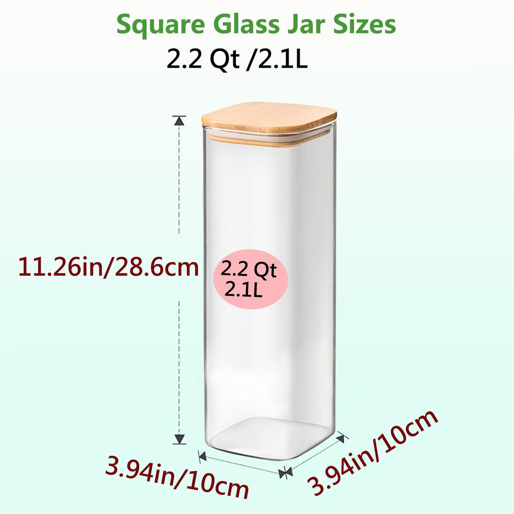 VIEWELLD 2.2 Qt Square Glass Storage Containers with Lids, Clear Food Storage Container Jar with Sealing Bamboo Lid Storage Containers for Pasta, Oats, Coffee, Flour, Sugar, Square Set-3Pack
