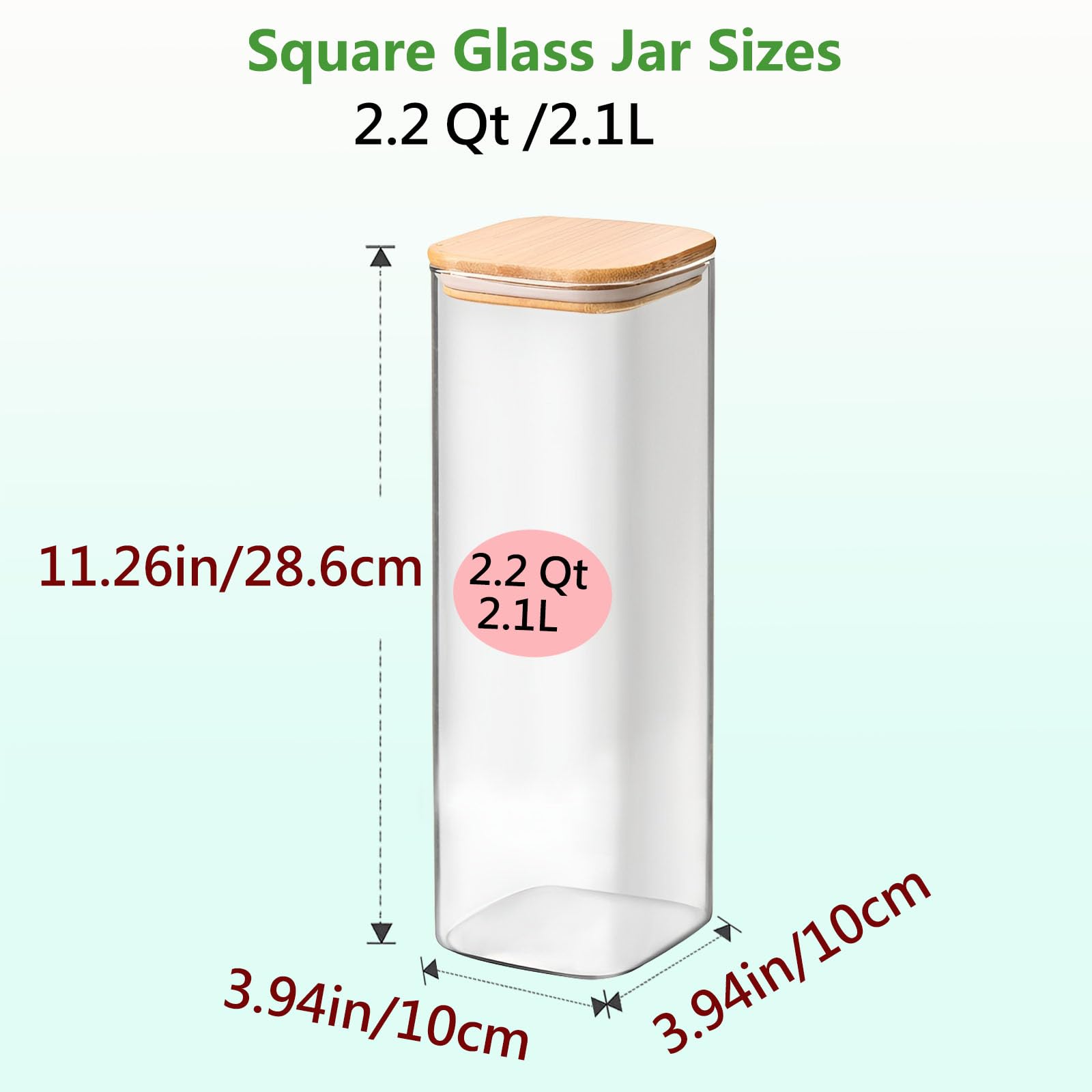 VIEWELLD 2.2 Qt Square Glass Storage Containers with Lids, Clear Food Storage Container Jar with Sealing Bamboo Lid Storage Containers for Pasta, Oats, Coffee, Flour, Sugar, Square Set-3Pack