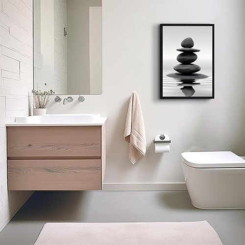 DCMVJHZV Framed Black and White Bathroom Wall Art - Zen Stones Meditation Print (12"x16") | Spa & Yoga Decor