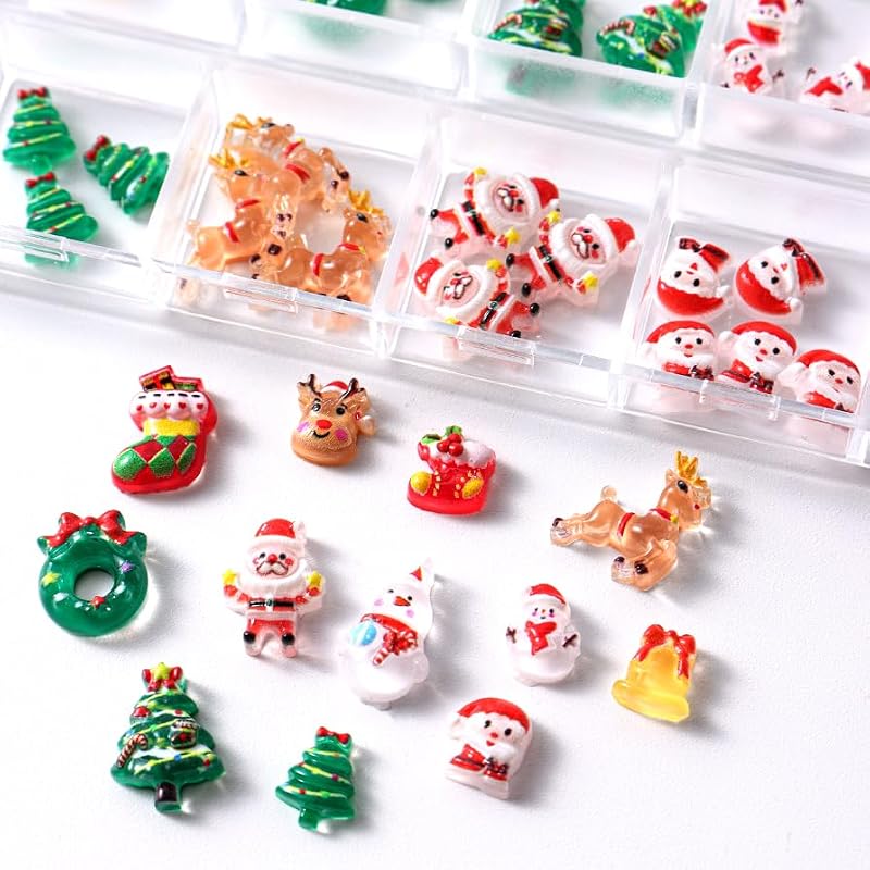 Christmas Nail Art Charms 12-Grid 3D Resin Rhinestones Set