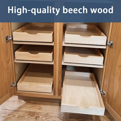 Draworia Pull Out Cabinet Drawers - 6x2 Size Options (12-23'W,18-21'D), Pre-Assembled with Soft Close Slides, Solid Beechwood, Easy Installation(14'W x 18'D)