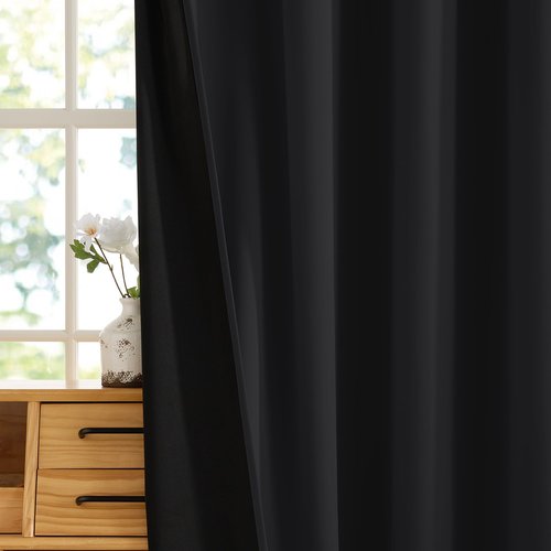 RYB HOME 100% Blackout Black Curtains for Bedroom Living Room, Thermal Insulated Heat Blocking Noise Reducing Window Curtains & Drapes for Kids Room, 52 inches Wide by 84 inches Long, 2 Panels Set