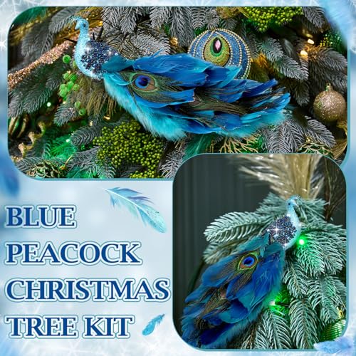 6 Classic Style Peacock Christmas Tree Ornaments with Feathers - Holiday Decorations