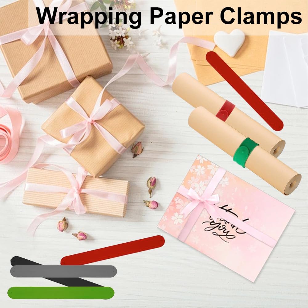 Skiennix Wrapping Paper Roll Holder - 12PCS Silicone Clamps for Easy Gift Wrapping | 1 x 8.5 Inch